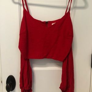 Red crop top with sleeves